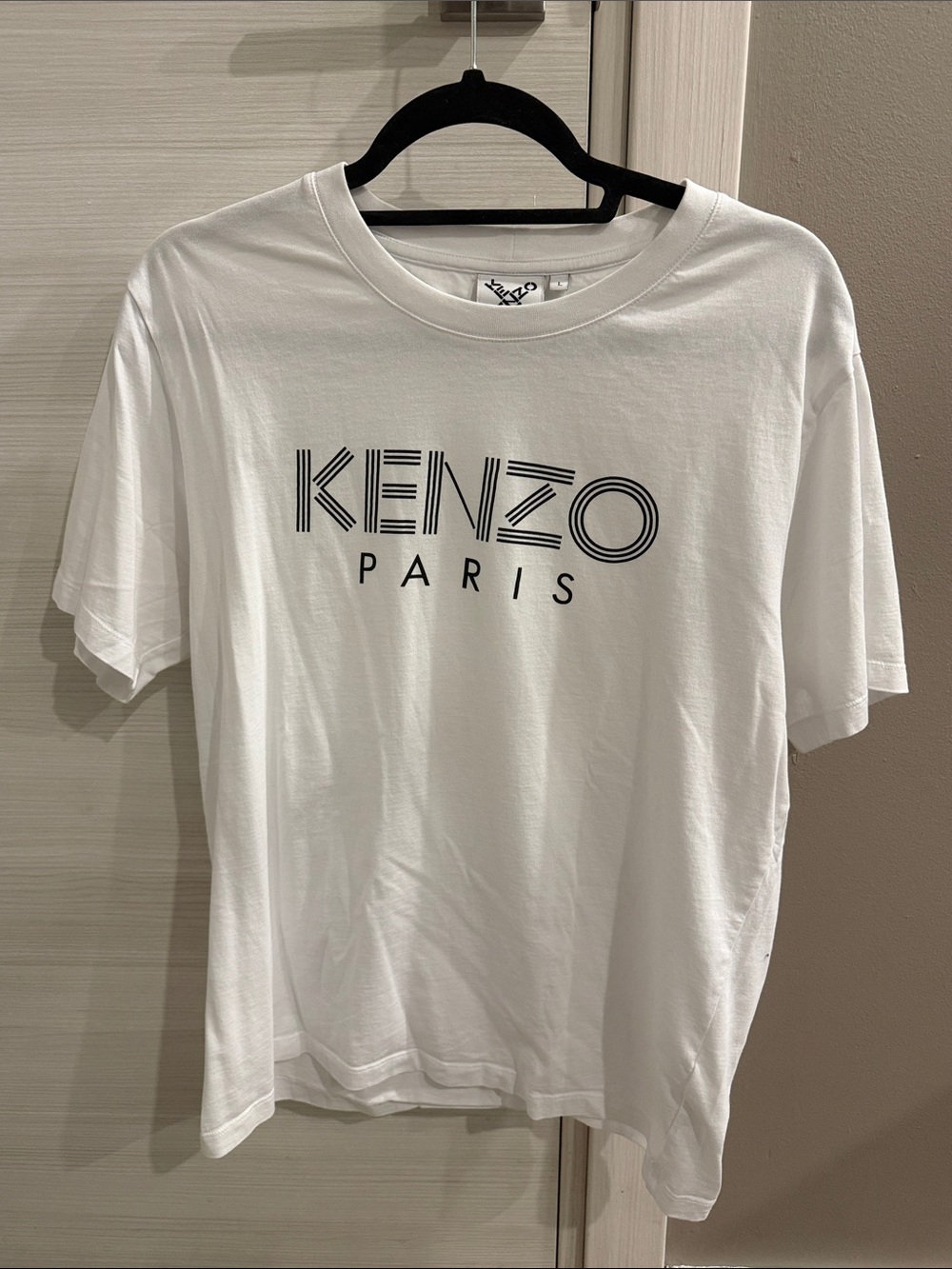 Kenzo White Short Sleeve Tee with Black Logo